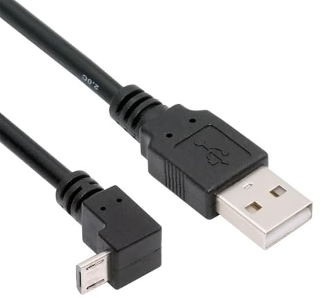 cablecc Câble d'alimentation et de données USB 2.0 Type-A vers 5 V Micro USB 5 broches coudé vers le bas pour téléphone, tablette, appareil photo 150 cm