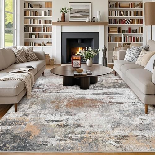 Chicnix Teppich Wohnzimmer 200x300, Großer Teppich Waschbar Kurzflor rutschfest Weich, Moderner Abstraktem Muster Design Teppiche für Schlafzimmer Kinderzimmer Büro Esszimmer Dekor, Grau Rost Beige