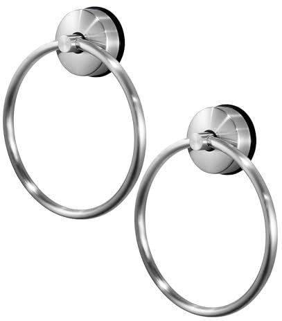 JOMOLA Towel Ring Suction Hand Towel Holder Sucker Towel Rail for Bathroom Stainless Steel Silver Round Towel Rings for Kitchen No Drill 2PCS