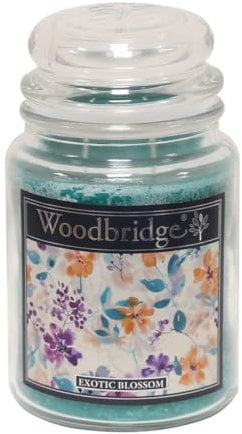 Woodbridge Große Duftkerze im Glas mit Deckel | Exotic Blossom | Duftkerze Blumen | Kerzen lange Brenndauer | Raumduft für Zuhause | Kerze 2 Docht