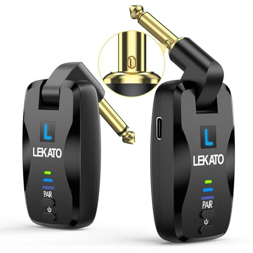 LEKATO 2.4G Wireless Guitar System,Wireless Transmitter Receiver,Rechargeable/Cordless Electric Guitar Cable Bass Jack Lead,No Popping Noise for Guitar Bass