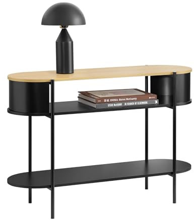 SoBuy Konsolentisch Flurkonsole aus Holz und Metall, Konsolentisch mit Ablagefächern, Industrielles Design, Konsole für Diele, Flur, Wohnzimmer oder Büro, 110×39×76 cm Schwarz FSB102-SCH