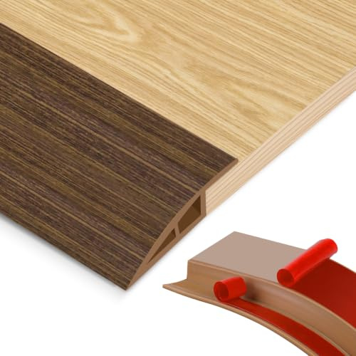 PVC Übergangsprofil Selbstklebend, Doppelseitig Klebend Türschwellen Leiste,Boden Höhenausgleich (10mm) Abdeckleiste für Laminat, Parkett, Fliesen & Teppich
