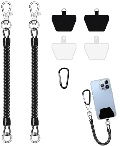 LifgWas 2 Juegos Cordón de Seguridad Espiral Antirrobo para Móvil y Llave, Elástico Cuelga Movil 15-90cm con Conector y Arandelas para Smartphone, Colgante Universal Antirrobo Smartphone