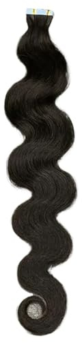 Täglicher Gebrauch Tape-In-Haarverlängerungen, Echthaar, gewellt, natürliches Schwarz, unsichtbar, weich, Tape-Ins for Frauen(60 pcs-150g,24 IncH)