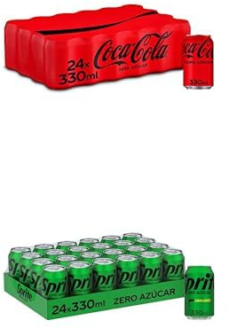 Coca-Cola Zero Azúcar, Refresco de Cola sin Azúcar, sin Calorías - Pack 24 Latas 330 ml + Sprite Lima Limón Zero Azúcar, Refresco Bajo en Calorías - Pack de 24 Latas de 330 ml