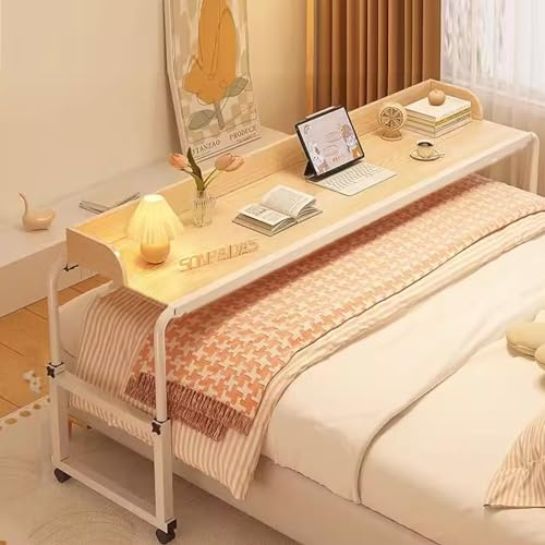 HELCEKOU Mesa de Cama Ajustable con Ruedas, Escritorio, Bandeja con Ruedas tamaño King para portátil y Escritorio, Sala de Estar, Escritorio