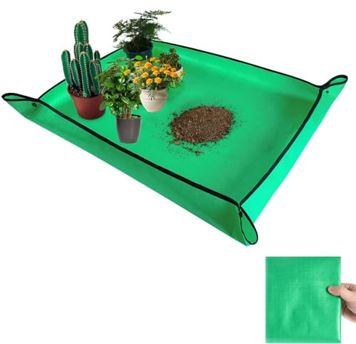 COAFTUG Plant Repotting Mat Waterproof Foldable Planting Mat 74 * 100cm Indoor Gardening Pot Mat Plastic Plant Transplanting Mat for Indoor Plants Transplanting Plant Lovers (Green)
