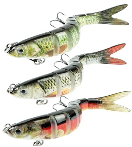 Vicloon Esca Artificiali Multi Segmento, 3 Pezzi Esche da Pesca, Esca Wobbler a Più Snodi, con 3 Ami Ancorati, Esche a Nuoto Lento per Luccio, Spigola