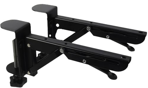 2-Piece No Drill Desktop Extension Stand - Foldable Keyboard Table Side Clip | Heavy Duty Cold Rolled Steel Armrest Bracket | Clamp-On Computer Wrist Rest Support for Home Office and