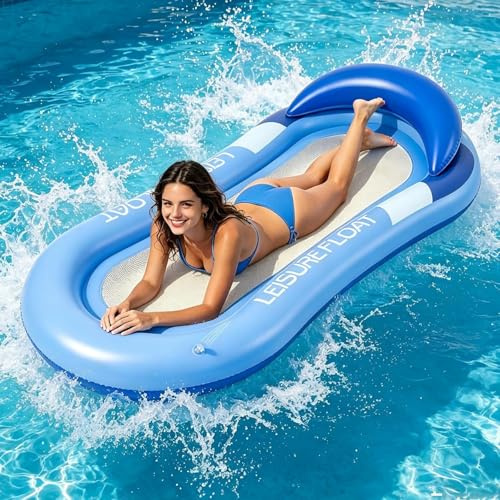 Colchoneta Piscina Adultos, Hamaca de Agua 4 En 1 Flotadores Hinchables para Piscina Hamacas Hinchables Piscinas para Adultos, Piscinas y Playas (Azul)