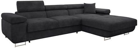 Mirjan24 Ecksofa Torezio Mini, Kopfstützen verstellbar (Margo 227.09, R) | Geräumige Eckcouch mit Schlaffunktion, Bettkasten und gepolstertem Rücken, B/H/T: 280/70–90/170 cm