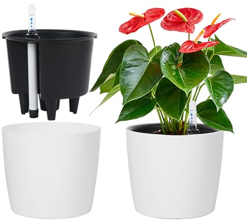URCheers 2 vasi autoirriganti con indicatore dell'acqua, ideali per principianti e giardinieri, adatti per piccole piante come gerani, menta, basilico e ederia in interni ed esterni