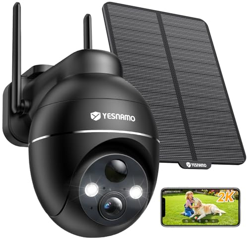 YESNAMO 2K Telecamera Wi-Fi Esterno Senza Fili Con Pannello Solare(Nero)