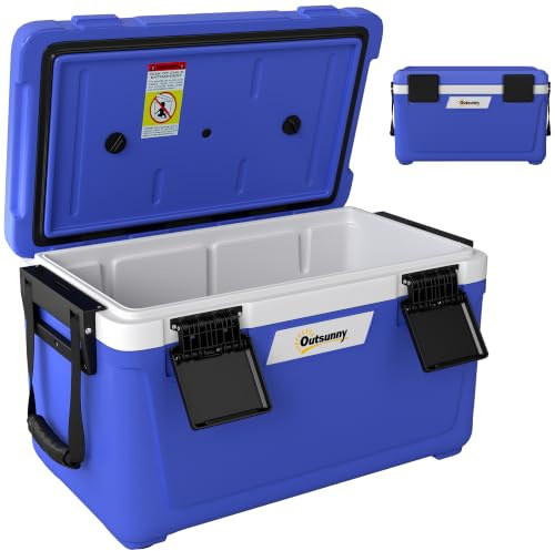 Outsunny 42.6L Insulated Cool Box Lightweight Ice Cooler Lid Dark Blue | Portable, Handle, Drain Valve, Keeps Food & Drinks Hot or Cold, Camping Cooler, Outdoor Trips, Picnics