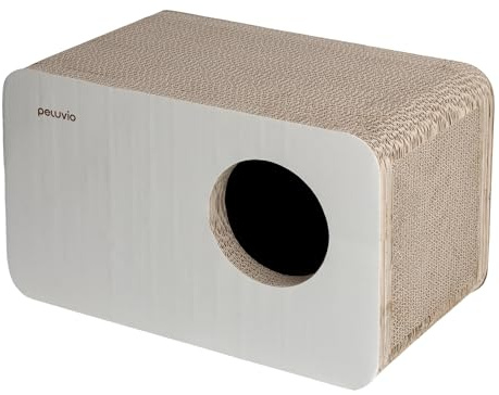 Peluvio Boxel Kratzhaus Fuer Katzen Aus Wellpappe 50x27x30 cm | Katzenkratzbox Aus Karton, Katzenversteck Zum Kratzen, Ruhen Und Entspannen, Modernes Katzenmoebel Fuer Zuhause