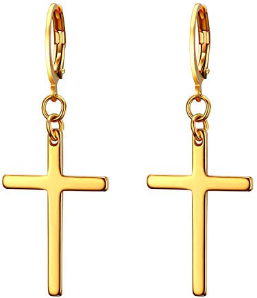 JewelryWe Schmuck Unisex Creolen, Edelstahl Klassisches Kreuz Ohrringe Ohrstecker Ohrhänger Ohr-Piercing für Herren Damen, Gold