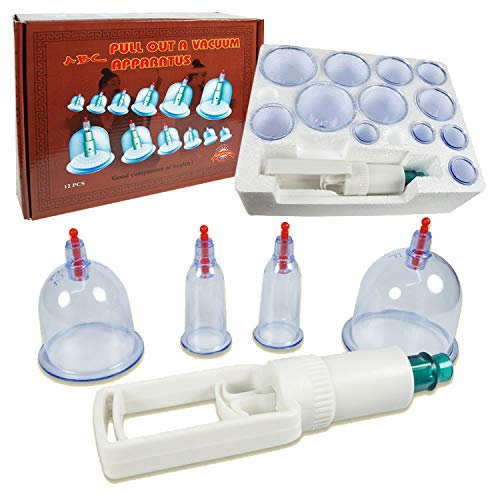 Massage Schröpfen Set mit Schröpfgläser aus Kunststoff mit Magneten + Vakuumpumpe (12-Set)