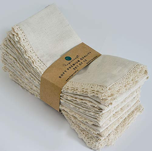FINGERCRAFT 50,8 x 50,8 cm, übergroße Dinner-Servietten, Baumwolle, Flachs, 12er-Pack, natürliche, hochwertige, auf Gehrung geschnittene Ecken mit eleganter Spitze für den täglichen Gebrauch