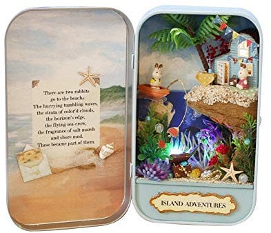 MAGT Miniature Light Sets Handmade Box Dollhouse Natural Theme Miniature Dollhouse Mini Doll House With LED Light for Gift(Island)