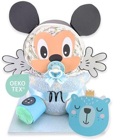 Windeltorte ® – Maus | Windelmaus - Blau oder Rosa - Jungen oder Mädchen - LILLYDOO Windeln | Geschenk zur Geburt | Taufgeschenk | Geschenk zur Babyparty – Windelgeschenk (Blau/Junge)