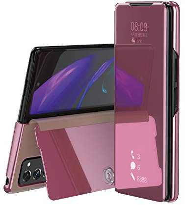 TingYR Funda para Samsung Galaxy Z Fold 2 Carcasa, Espejo Funda Flip Inteligente Mirror Caso, Soporte Plegable, Case Cover Funda para Samsung Galaxy Z Fold 2.(Oro Rosa)