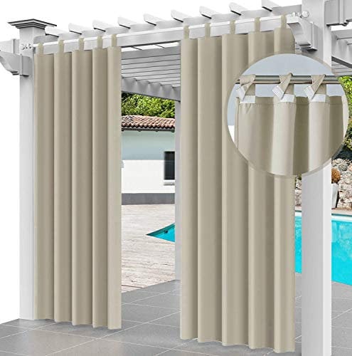 Cortina para Exteriores Impermeable 220 x 155 cm, para Evitar el Agua, Resistente al Viento, para Patio, Porche Frontal, pérgola, casa de Playa, (2 Pieza) Beige [129]