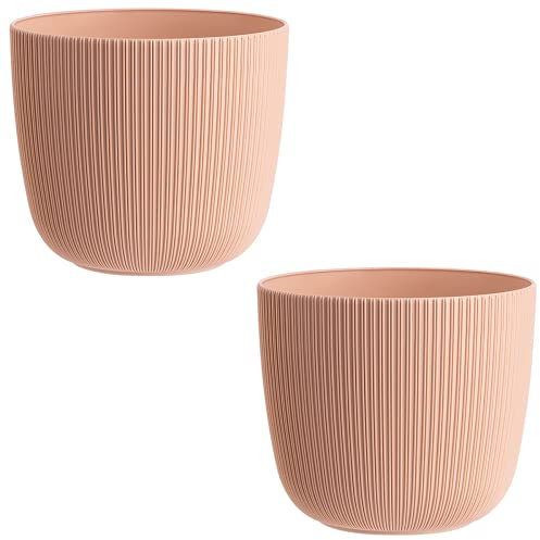 Gariella 2X apricot moderner Blumentopf mit Drainagesystem Pflanztopf-Kübel widerstandsfähig rund wetterfest Kunststoff Ø 21 cm