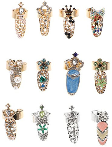 Nail Art Pour Femmes Ouverts 12 Pièces Styles Variés Décorations Tendance Et Exquises Pour Manucure