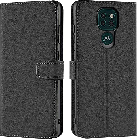 Verco Handyhülle für Motorola Moto E7 Plus Hülle, Bookcase Tasche Flipcover für Motorola E7 Plus Case [Kartenfächer/Aufstellfunktion], Schwarz
