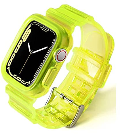 Fleshy Leaf Compatible con correas de Apple Watch Series SE 7, 6, 5, 4, 3, 2, 1, correa de silicona suave transparente con fundas protectoras para Apple Watch Series 42/44/45 mm, 38/40/41 mm, 38/40/41