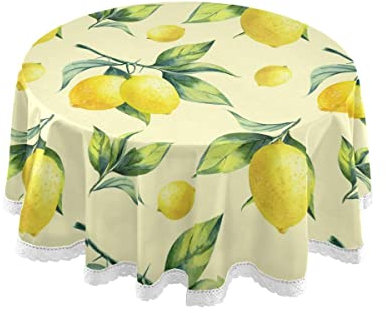 Garten Tischdecke Vintage Gelbe Zitrone Mit Blättern Splashmat Waschbare Wachstischdecke Pflegeleicht Tischdecke Für Garten, Party, Küche, 152Cm