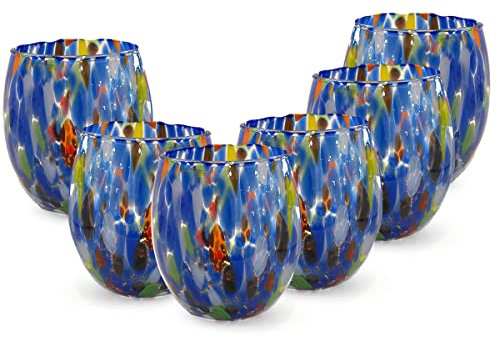 Gocce di Murano 12 verres à vin travaillés selon la tradition des artisans de Murano, verre soufflé et travaillé à la main 200 ml - Verres à vin élégants et précieux