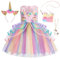 Emin Robe Licorne Enfant Fille Deguisement de Princesse Licorne avec Accessoires Robe de Princesse Noël Anniversaire Fête Halloween Carnaval Cosplay Costume