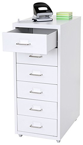Mendler Rollcontainer Boston T851AM, Schubladenschrank Stahlschrank, 69x28x41cm 6 Schubladen - weiß