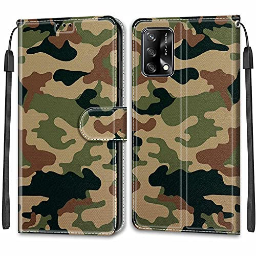 Feyten Kompatibel mit Oppo A74 4G/F19 4G Hülle, Handyhülle Oppo A74 4G/F19 4G,Handytasche PU Leder Klappbar Schutzhülle Wallet Kartenfach Magnet Klapphülle Case Brieftasche Lederhülle(Tarnung)
