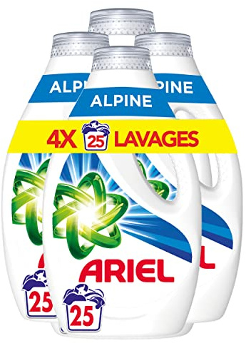 Detergente líquido para lavadora Ariel Alpine Cool Clean, 1250 ml, 25 lavados, pack de 4 garrafas