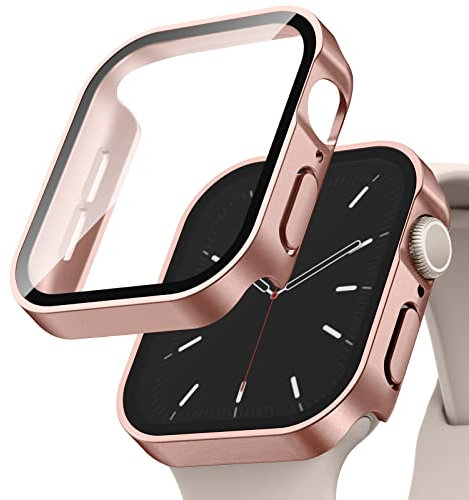 Recoppa 2 Stück Apple Watch Schutzhülle 40mm, Wasserdichte Rechtwinklige Hülle mit Displayschutz aus Glas für Apple Watch Series 6/SE/5/4, Rose Rosa*2