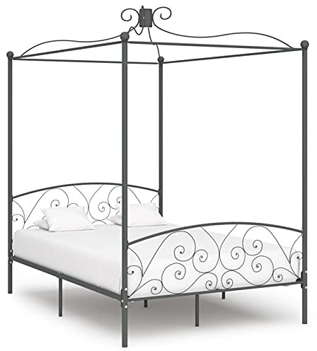 ZEYUAN Himmelbett-Gestell, Bett, Bettgestell, Jugendbett, Schlafzimmer Bett, Schlafzimmer Komplett, Bed Fram, Grau Metall 140 x 200 cm