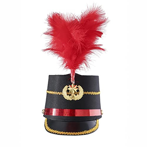 inhzoy Kinder Drum Majorette Uniform Trommel Major Hut Königliche Soldatenhut Royal Guard Mütze Fasching Party Hut Accessoires K_Schwarz&Rot Einheitsgröße