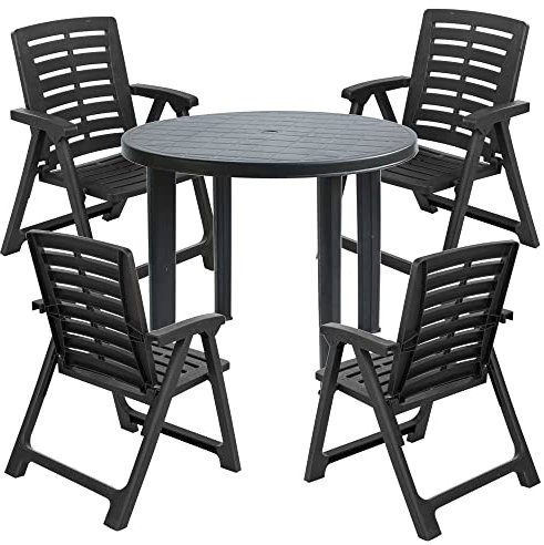 URBNLIVING Gartenmöbel-Set für Terrasse, Outdoor, Bistro, runder Esstisch und zusammenklappbarer Camping-Picknick-Stühle (Tisch und 4 Stühle)
