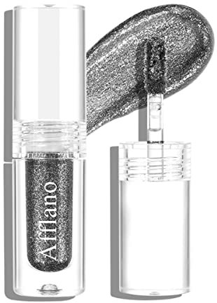 DE'LANCI Flüssiger Lidschatten Glitzer Schwarzes Silber,Flüssiger Lidschatten Smokey Mit Lang Anhaltendem Glanz,Rockige Mitternachtsmetall-Lidschatten,Schnelle Trocknung Glitzer Lidschatten Flüssig#6