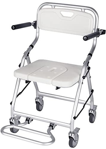 Sedia da Doccia con Ruote Pieghevole, Sedia da Doccia per Anziani E disabili con Braccioli, Sedile per Vasca da Bagno con Schienale, Piastra del Sedile Staccabile a Forma di U