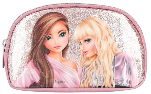 Depesche 12635 TOPModel Glitter Queen - Kosmetiktasche in Rosa mit Glitzersteinen, Beauty Case mit Innentasche
