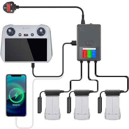 LYONGTECH Parallel Display Battery Charger for DJI Mini 4/3 Pro,Mini 3 Drone,LCD 5 in 1 Rapid Multi Charging Hub