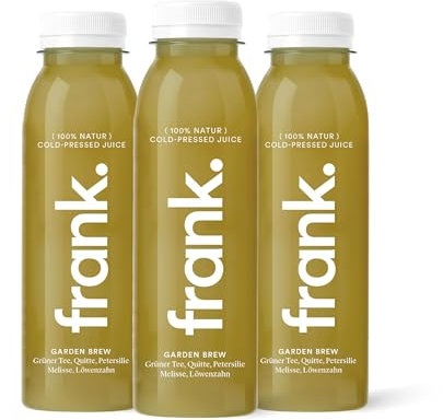 FRANK JUICE GARDEN BREW – kaltgepresster veganer Saft | 12 x 330 ml | Aus Fruchtsäfte & Gemüsesäfte mit grünem Tee, Quitte, Limette, Petersilie, Melisse & Löwenzahn, inkl. EINWEG-PFAND 3€
