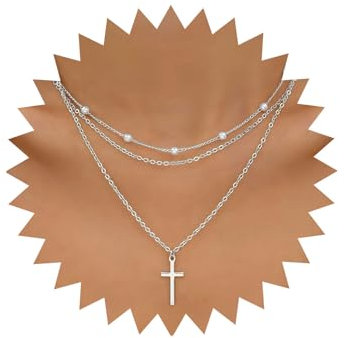 Atentuyi Boho Geschichtetes Kreuz Anhänger Halskette Silber Perle Choker Perlenkette Halskette Kleines Kreuz Halskette Kruzifix Religiöse Halskette Schmuck Für Frauen Und Mädchen
