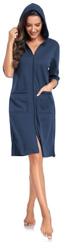 Jlowesun bademantel waffelpique damen,leichtes, mittelgroßes bathrobe women,Hoch saugfähige bademantel damen mit reißverschluss mit weicher Kapuze und Taschen