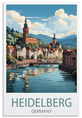 PuPLuM Vintage-Reiseposter mit Heidelberger Deutschlandküste, Landschaft, 20 x 30 cm, Leinwand-Kunst-Poster für Wohnzimmer, Dekoration, Gemälde für Heimdekoration