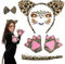 6 Stück Leoparden Kostüm Zubehör, Leopardenkostüm Cosplay Set, Leopard Ohren Stirnband, Fliege, Leoparden Handschuhe, Schwanz, Leopard Gesicht Aufkleber, Tier Verkleiden Set für Karneval Halloween